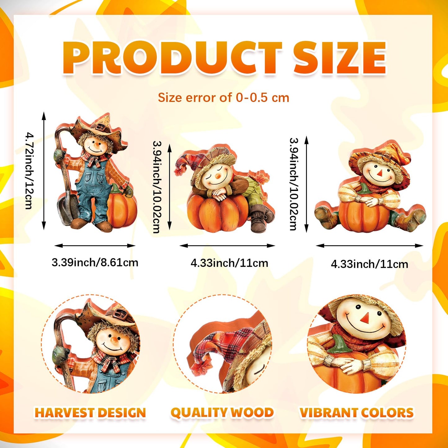 DoubleFill 3 Pcs Fall Figurines Home Decor Harvest Scarecrow with Pumpkins Wood Figurines Thanksgiving Wooden Scarecrow Decorations for Fall Thanksgiving Home Office Party Table Decoration Gifts