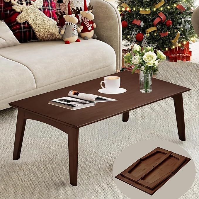 Bamboo Folding Coffee Table, Japanese Low Desk, No Assembly Portable Furniture