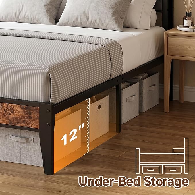 King Size Bed Frame with Charging Station, King Bed Frame with Upholstered