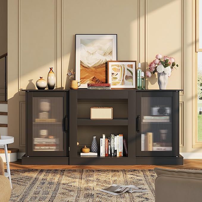 WLIVE Farmhouse TV Stand for 65 inch TV, Open Shelves TV Console for Living