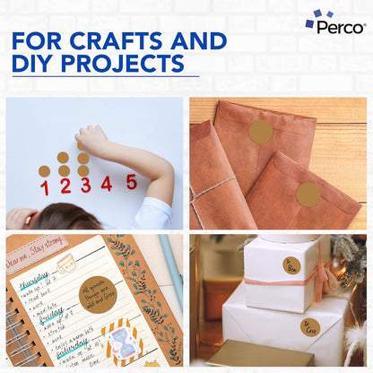Perco Kraft Brown 2-Inch Round Circle Dot Sticker Labels with Strong and Permanent Adhesive - 500 Labels per Roll - Natural, Cardboard-Like Surface - Made in USA