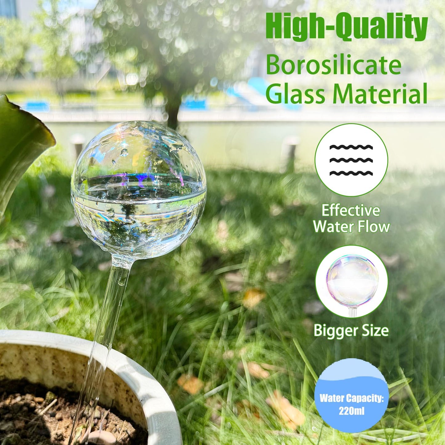 SOURACE 4PC Iridescent Self Watering Globes, Large Glass Rainbow Plant Watering Globes, Self Watering Planter Insert for Indoor and Outdoor, Plant Watering Blubs, Automatic Plant Waterer