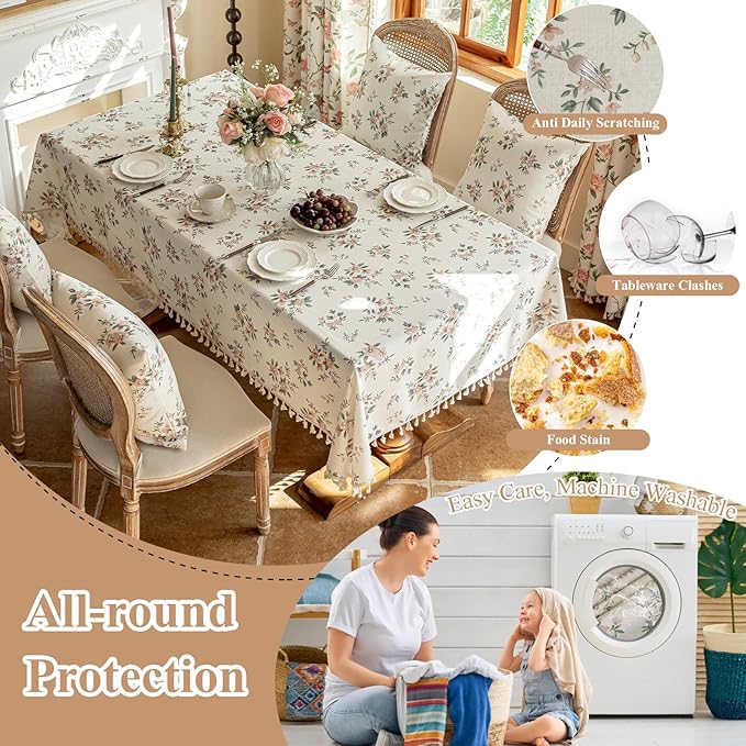 VClife Shabby Chic Pink White Floral Printed Tablecloth
