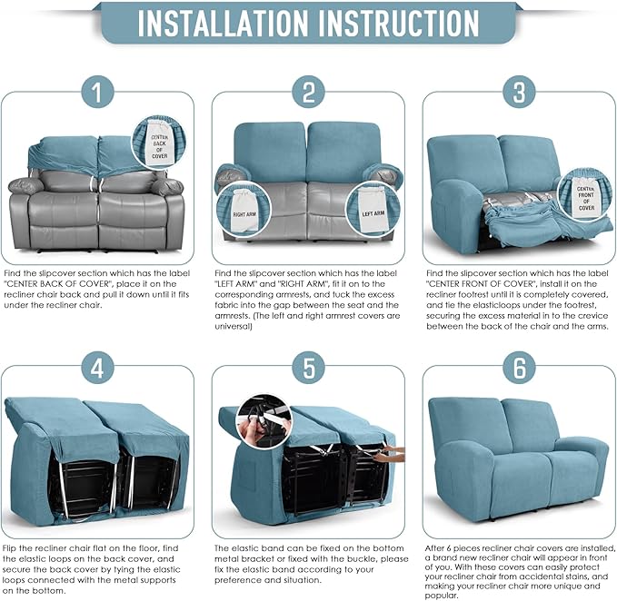 TAOCOCO Recliner Loveseat Slipcover, 6 Pieces Dual Recliner Sofa Covers