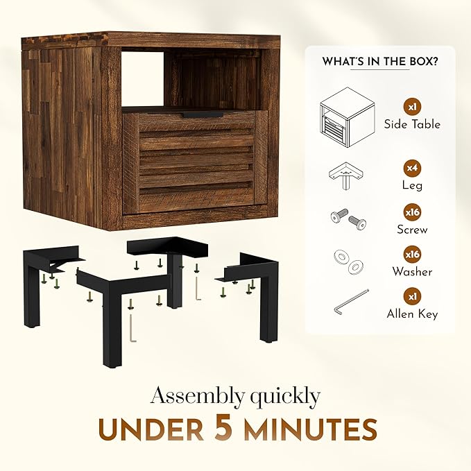 Bme Millie Solid Acacia Wood Rustic Nightstand