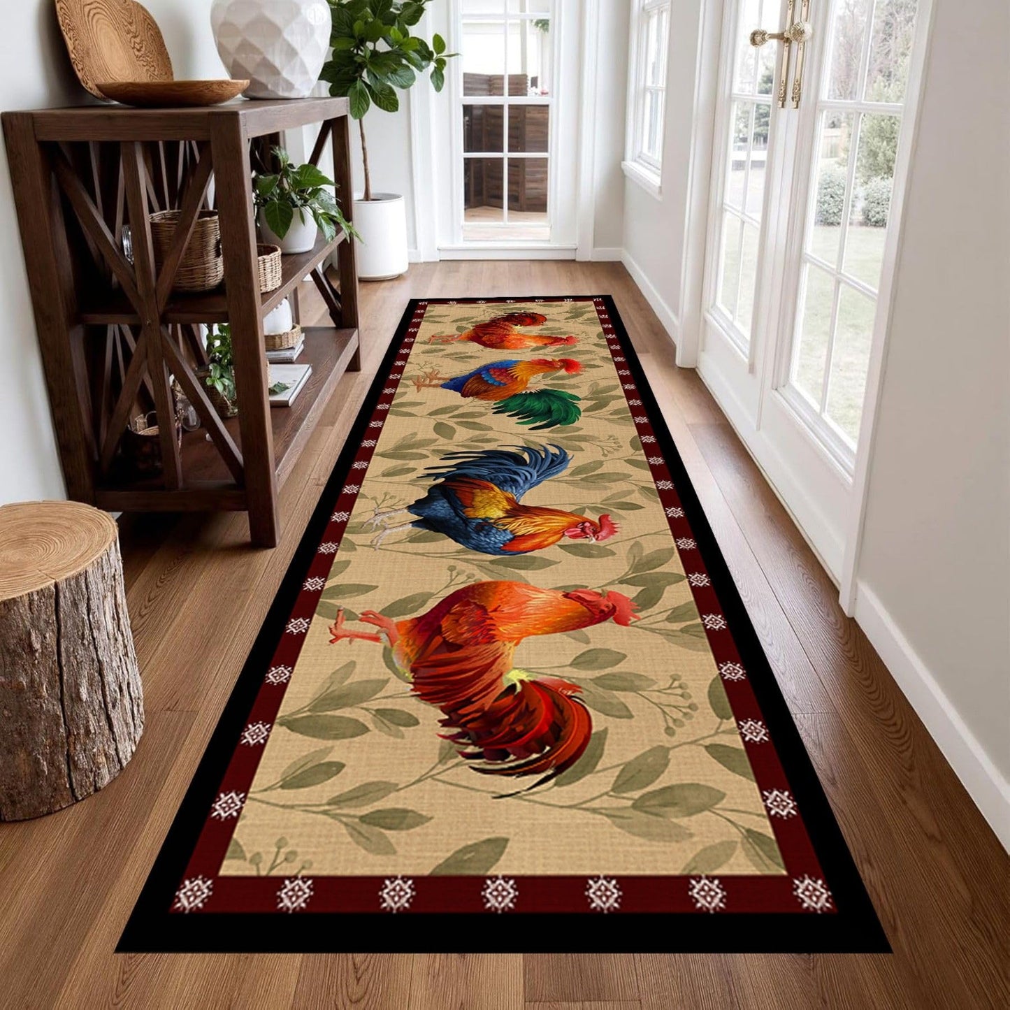 ZLXMN Indoor Accent Rooster Rugs for Hallways 2x7ft French Country Poultry Runner Rug Non-Slip Farm Animal Print Washable Rugs Runners for Kitchen Bedroom Laundry Room Rug