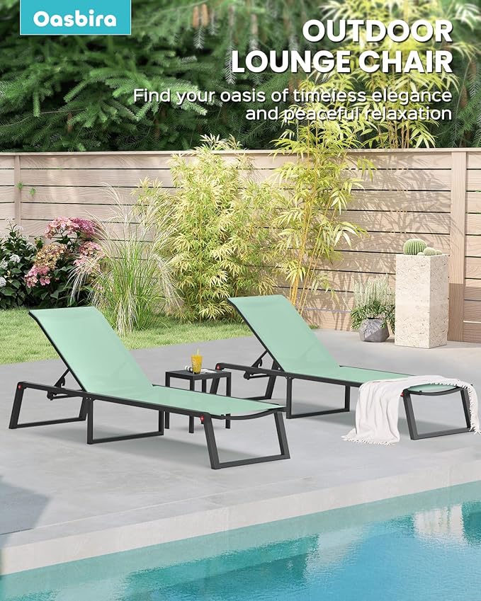 Aluminum Chaise Lounge Chair Outdoor, Foldable& No Assembly Patio Pool Lounge