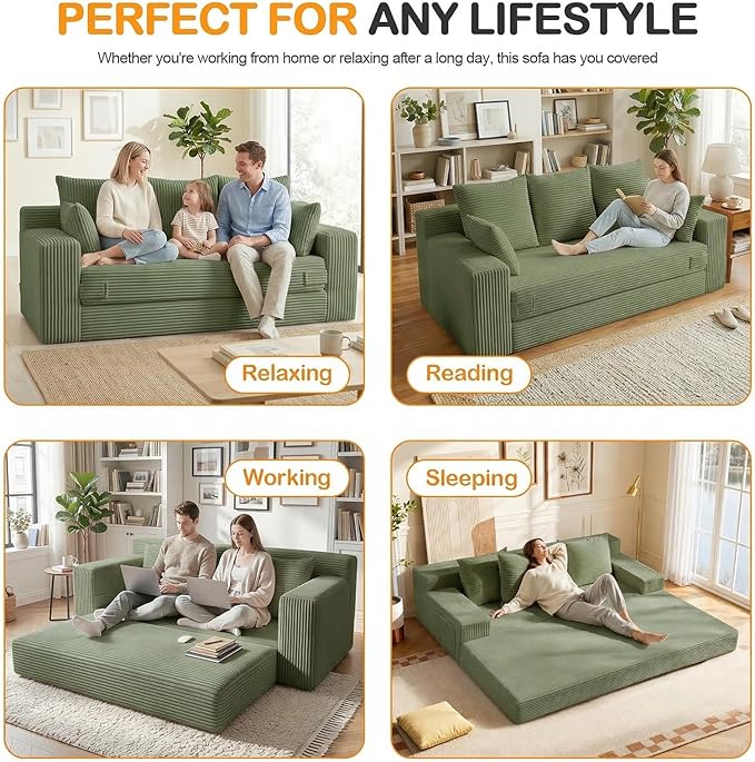 Oversize Loveseat Boneless Convertible Sofa Bed, Folding Floor Futon Sleeper