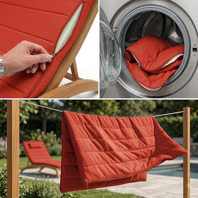 Quilted Chaise Lounge Outdoor Patio Furniture Cushions | Water-Resistant Patio