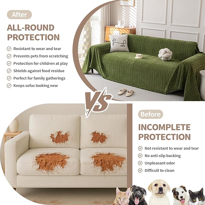 Boho Chenille Couch Cover for Dogs, Non Slip Sofa Cover, Couch Slipcover Covers