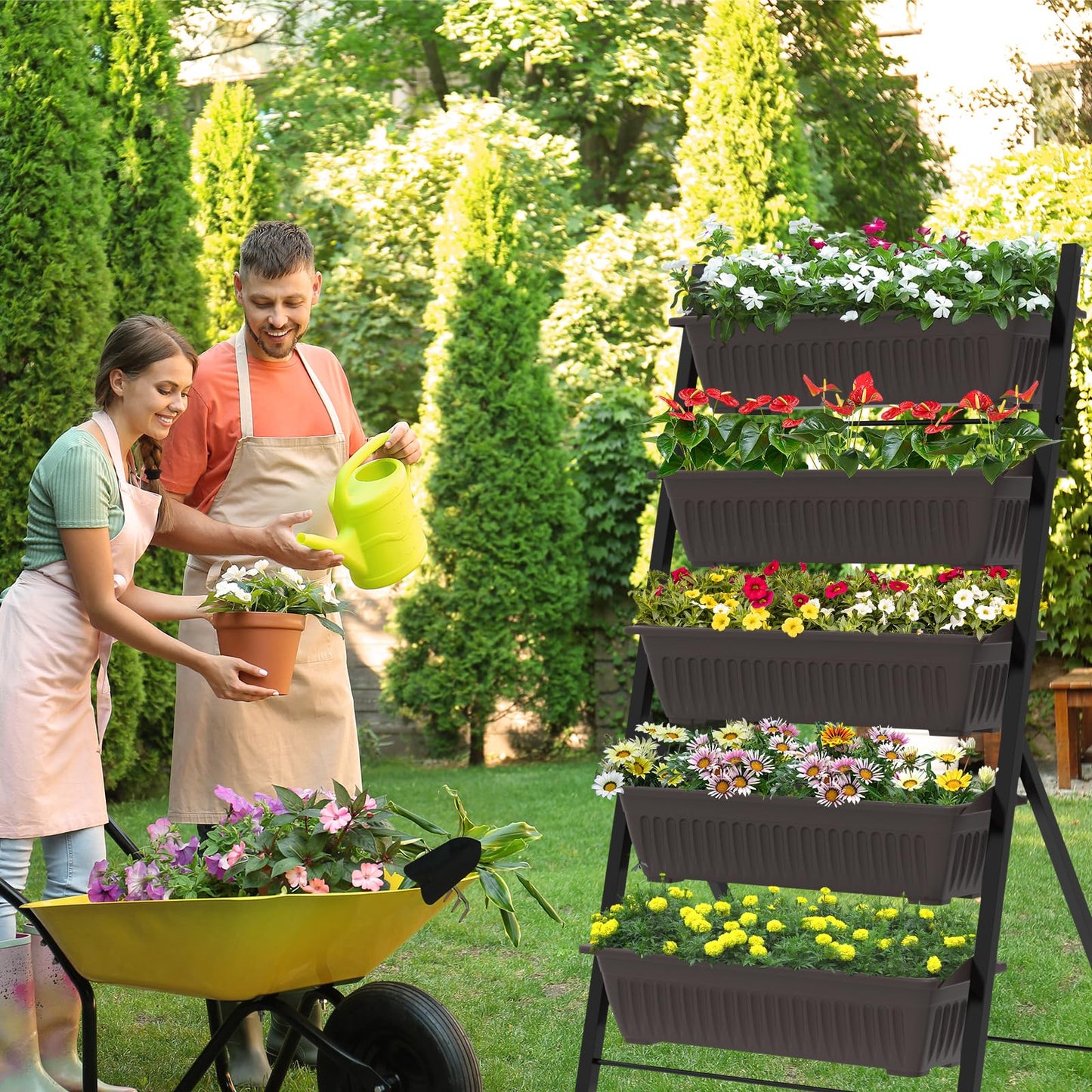 TOREVSIOR 5-Tier Vertical Raised Garden Bed, Vertical Garden Planter with Water Drainage, Elevated Garden Bed for Vegetables Flowers Herbs Indoor Outdoor