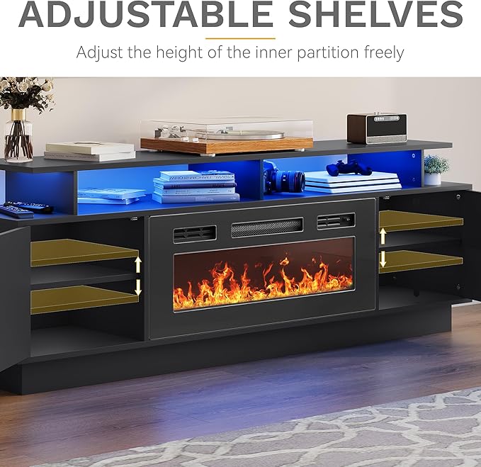 DWVO 70'' TV Stand with 36" Electric Fireplace, Entertainment Center with LED