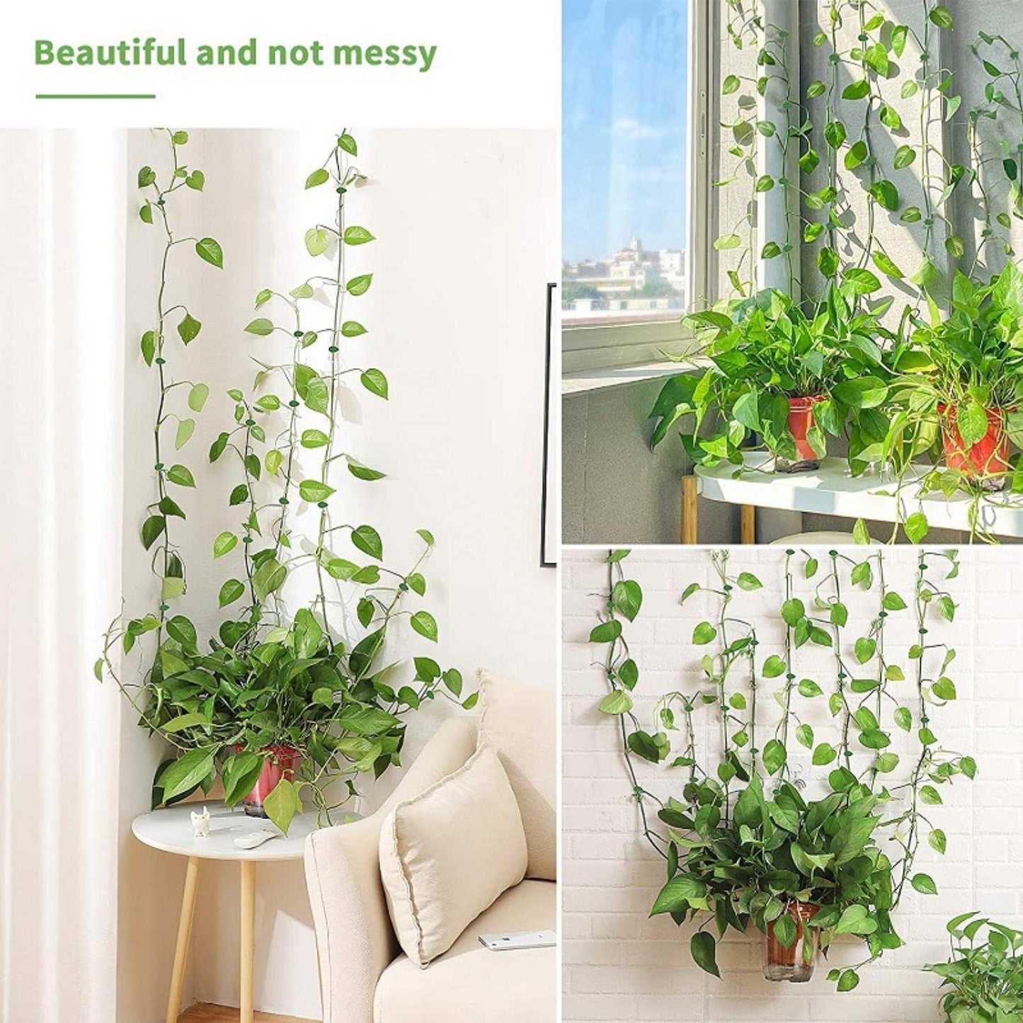 LeMall Plant Climbing Wall Fixture Clips, 100PCS Self-Adhesive Plant Hooks for Wall Vines Fixing Clips Green Leaf Plant Clip Garden Wall Clip Plant Clip Green Leaf Simulation for Garden Wall Clip