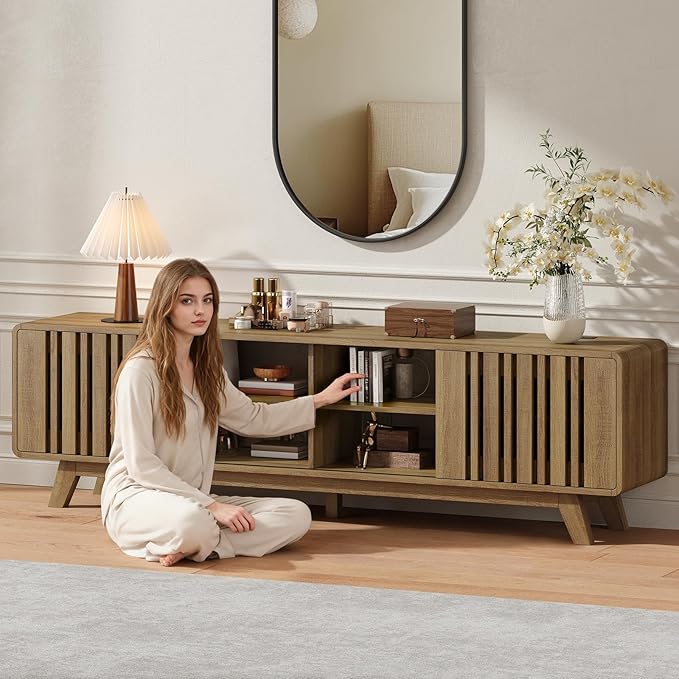 ONBRILL 70-Inch TV Stand for TVs up to 80 Inch, Mid-Century Modern Television