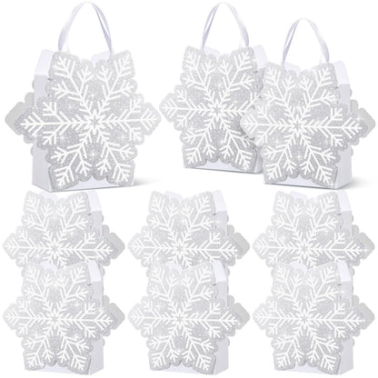 Kolldenn 12 Pcs Glitter Winter Snowflake Paper Bags Snowflake Party Favors Gift Bags with Handle for Summer Christmas Winter Holiday Birthday Wonderland Party Supplies Candy Treat Goodie