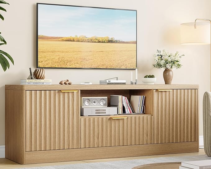 TEENFON 55" TV Stand for TVs Up to 60", Modern Fluted Entertainment Center