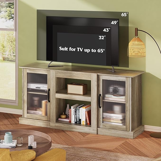 WLIVE Farmhouse TV Stand for 65 inch TV, Open Shelves TV Console for Living