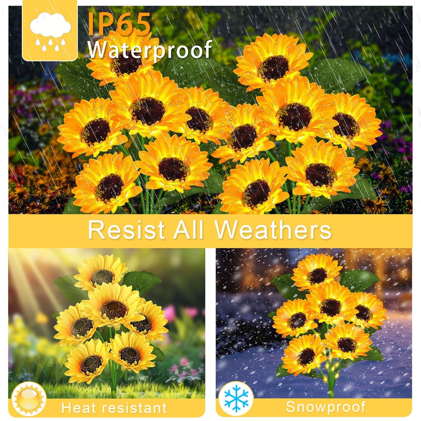 VOOKRY Solar Lights Outdoor, 4 Pack with 24 Sunflower Lights, Waterproof Solar Flowers Garden Decor, Birthday Gifts for Mom Women Grandma, Sunflowers Yard Decoration for Lawn Backyard Patio Flowerbed
