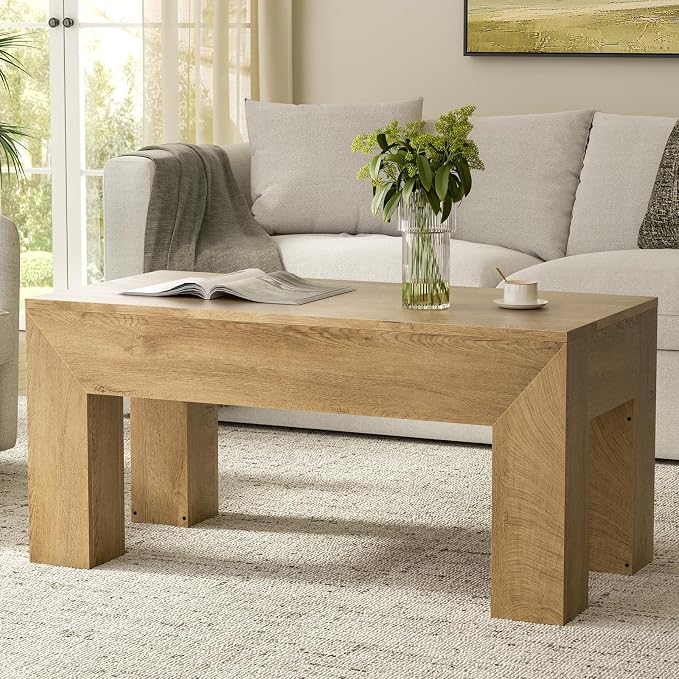 FABATO 41.7'' Lift Top Coffee Table, Wooden Rectangle Coffee Table with Hidden Storage, Large Center Table Adjustable Height Sofa Table for Living Room Office Apartment, Wood