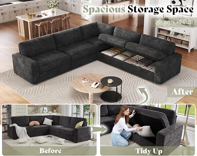 AMERLIFE 106" Oversized Sofa Bed, Sectional Sleeper Sofa