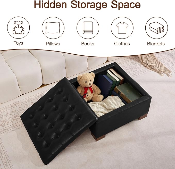 WUTUTUEE 30" Faux Leather Square Storage Ottoman