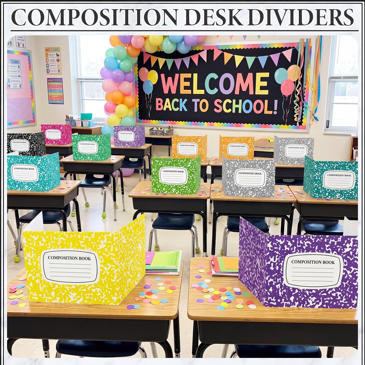 Poola Voidra 24 Pcs Composition Desk Dividers for Students Cardboard Privacy Folders Testing Privacy Classroom Boards for Desk Back to School Teacher Office Study Supplies (Colorful Composition)
