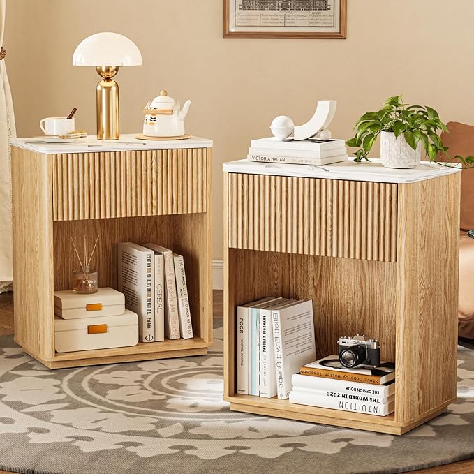 Modern Fluted Nightstand Set of 2