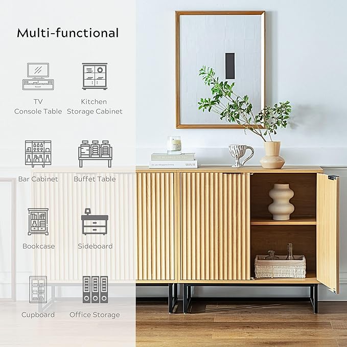 EYYTHUNG Fluted Storage Cabinets Set of 3, Sideboard Buffet Cabinets