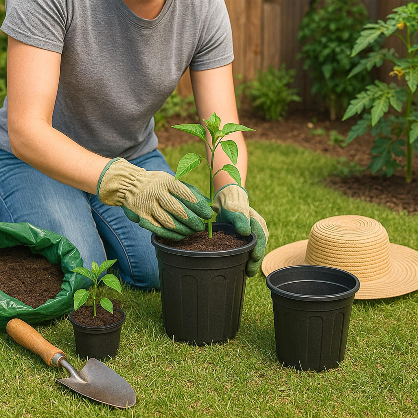 Tulpeed 25 Pack 3 Gallon Flexible Plant Nursery Pots Plastic Seedling Starting Pots with Drainage Holes Soft Flower Pots Plant Container with Plant Labels, Black