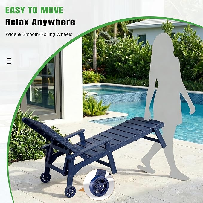 Outdoor Lounge Chair with 5-Position Adjustable, Outside Lounge Chair with Cup