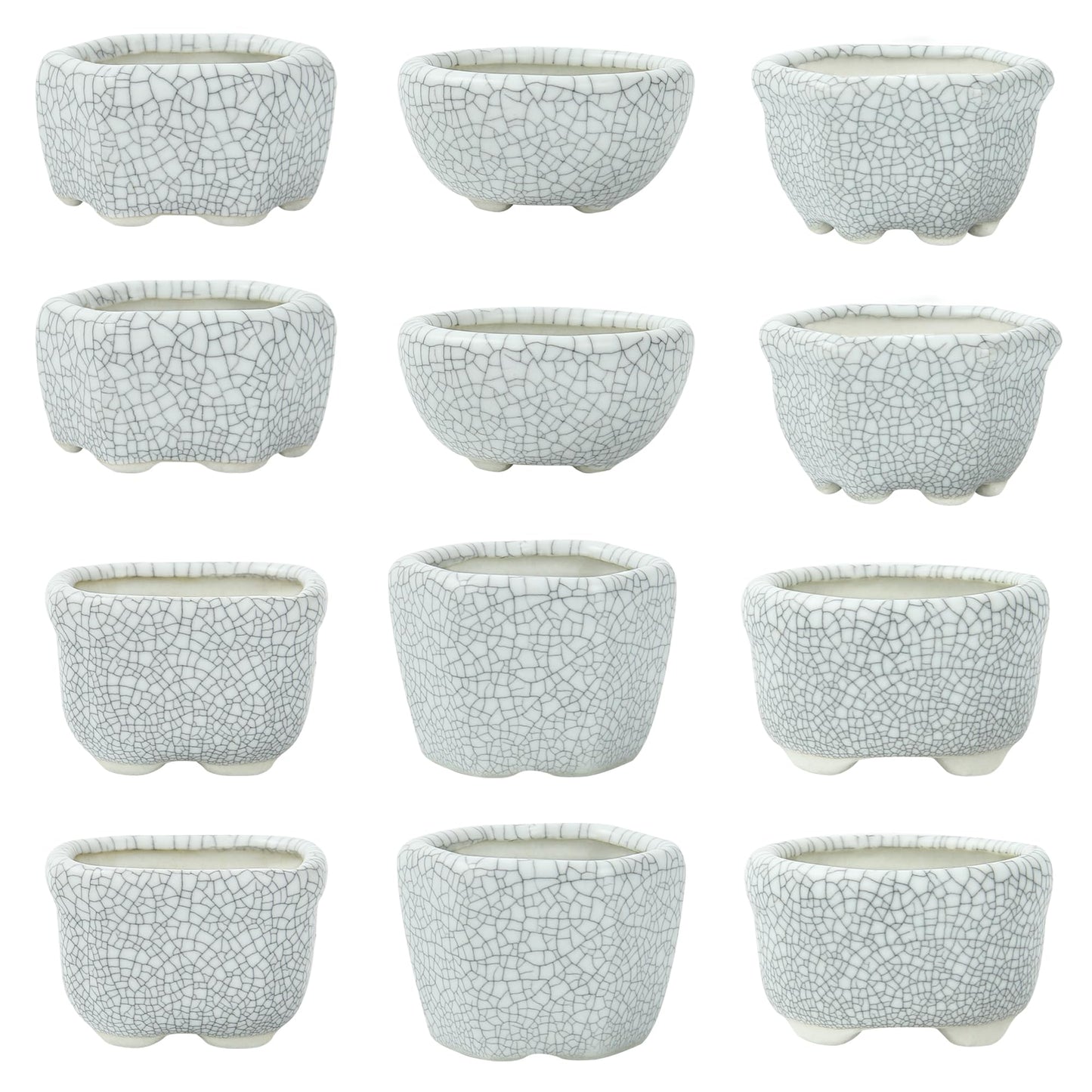 Bonsai Planter 1.8 inch (4.5cm) Mini Succulent Glazed Pots Set of 12 Gray White