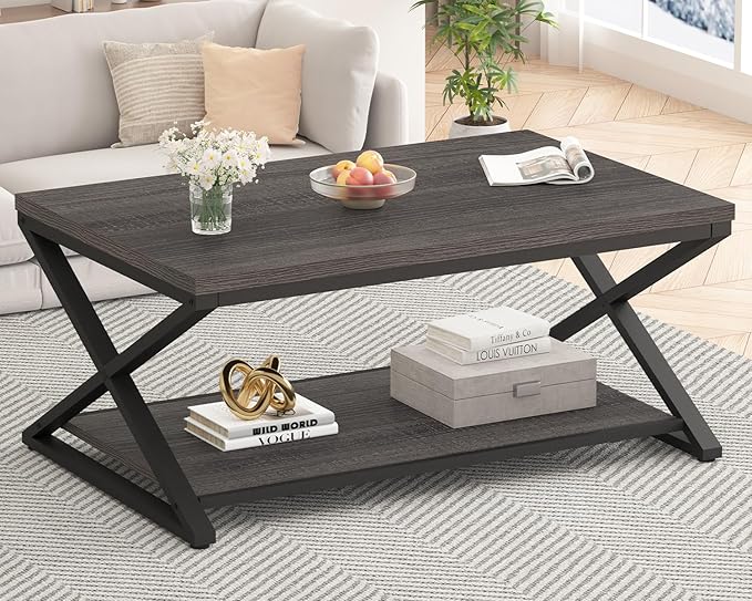 HSH Gray Storage Coffee Table, Modern Center Table