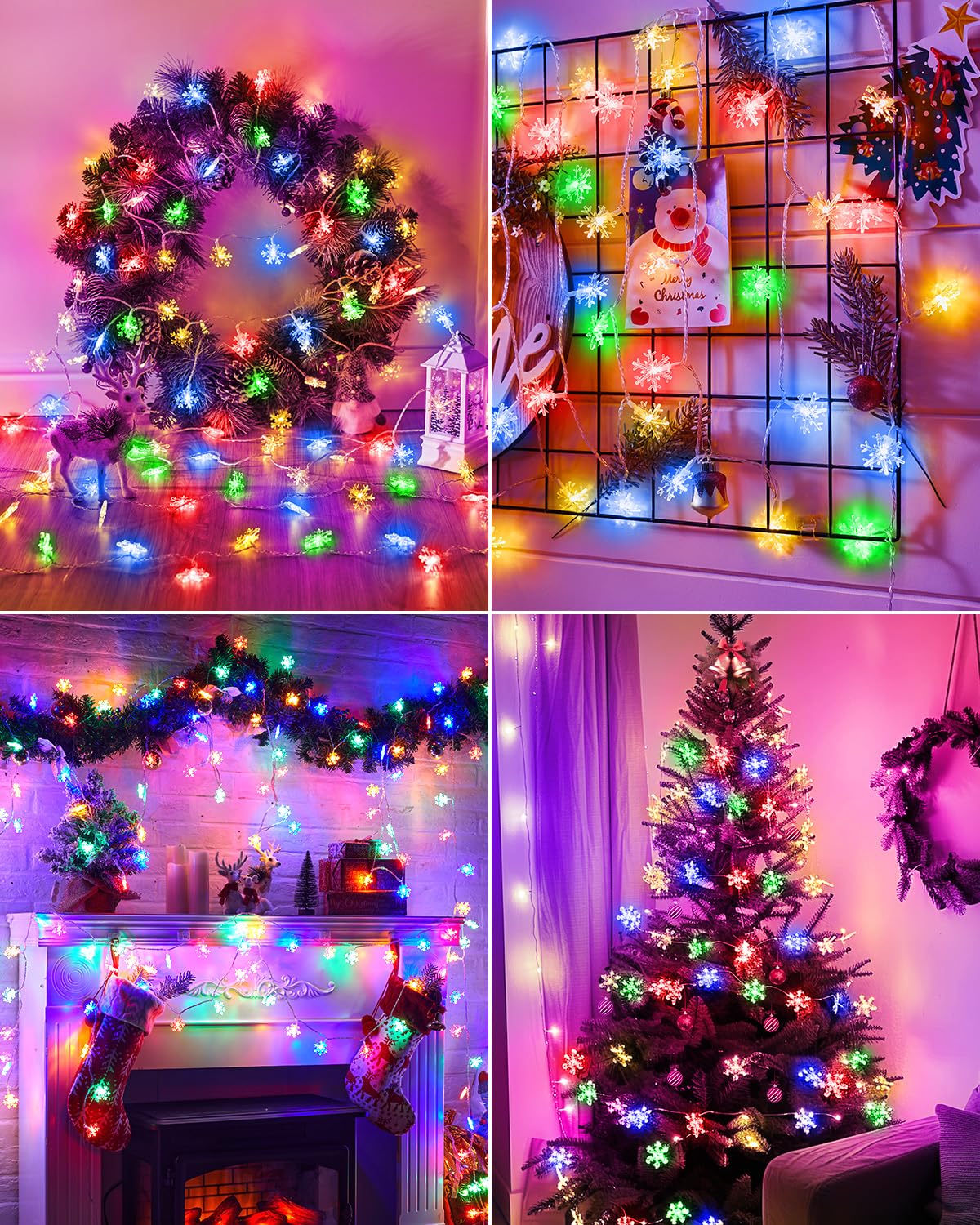 Brightown Solar Christmas Snowflake String Lights, 72FT 200 LED Outdoor Waterproof Fairy Lights with 8 Lighting Modes for Wedding, Party, Tree, Room, Garden, Patio, Yard, Home, Muliticolor