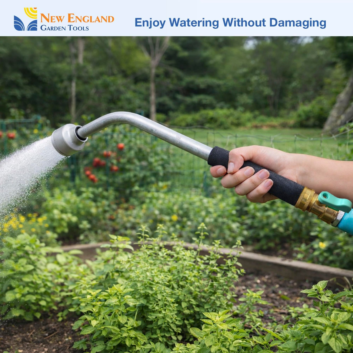 18 Inch Soft Rain Watering Wand 600007, Gentle Shower Spray, Heavy Duty Lightweight Metal Build, Comfort Grip, Flow Control Shut Off Valve, for Plants, Yards, Cars & Pets, by New England Garden Tools
