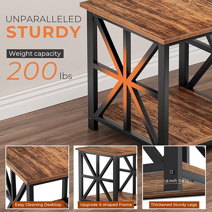 GreenForest End Table with 2-Tier Storage Shelf, 24 inch Large Side Table