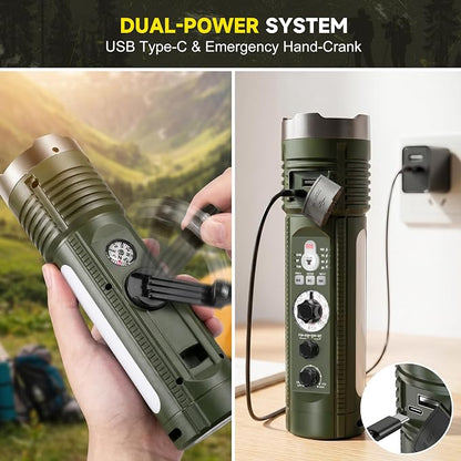 Emergency Crank Radio with AM/FM/SW, Portable Flashlight Radio | Bluetooth Speaker,Warning Light,Reading Lamp,SOS Alarm,with Emegrency Bracelet,Thermal Blanket