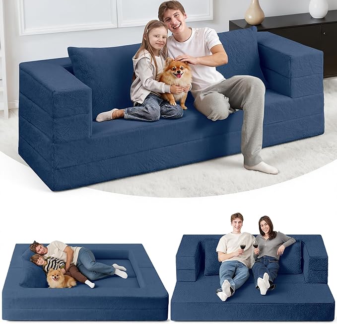 Futon Sofa Bed with Pillow, 3-in-1 Sleeper Sofa Bed with Removable Cover