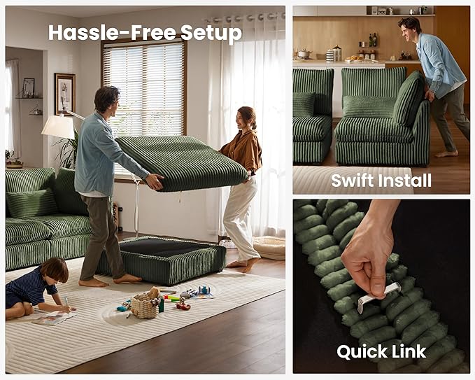 77" Oversized Corduroy Couch Modular Sectional Sofa, Washable Cloud Couch