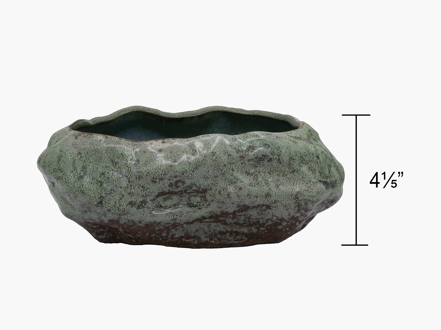 Bonsai Lotus Pot, Shallow Succulent Planter Pot, Goldfish Pot, Premium Ceramic with Decorative Copper Patina Glaze