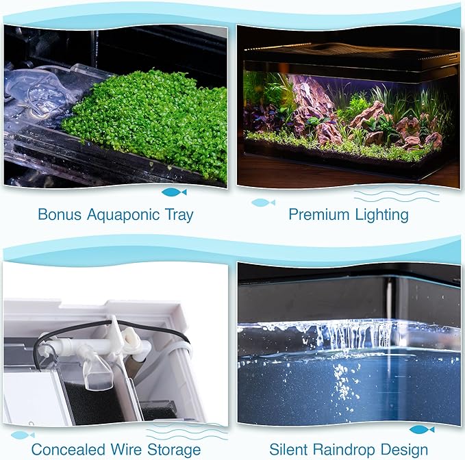 Harmony Deluxe 8 Gallon All-in-One Aquarium Kit, Award-Winning Fish Tank with Lid, Integrated Filtration, LED Light, Low-Iron Glass, Black Tank with Black Top