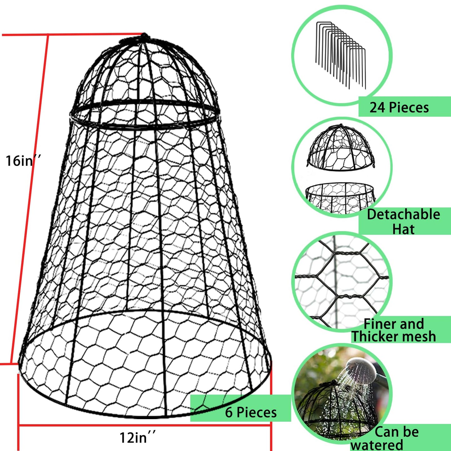 Garden Cloches for Plants Extra Large Sapbontchi Garden Cloche Chicken Wire Cloche for Plants Cages Cover Plant Protectors from Animals in Outdoor Vegetable Garden Set of 6 Plant Cloche 20" H x 12" D