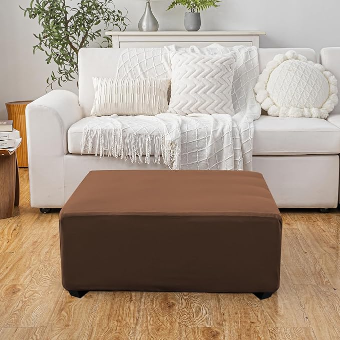 Super Stretch Ottoman Cover- Soft Form Fit Ottoman Cover Rectangular Ottoman