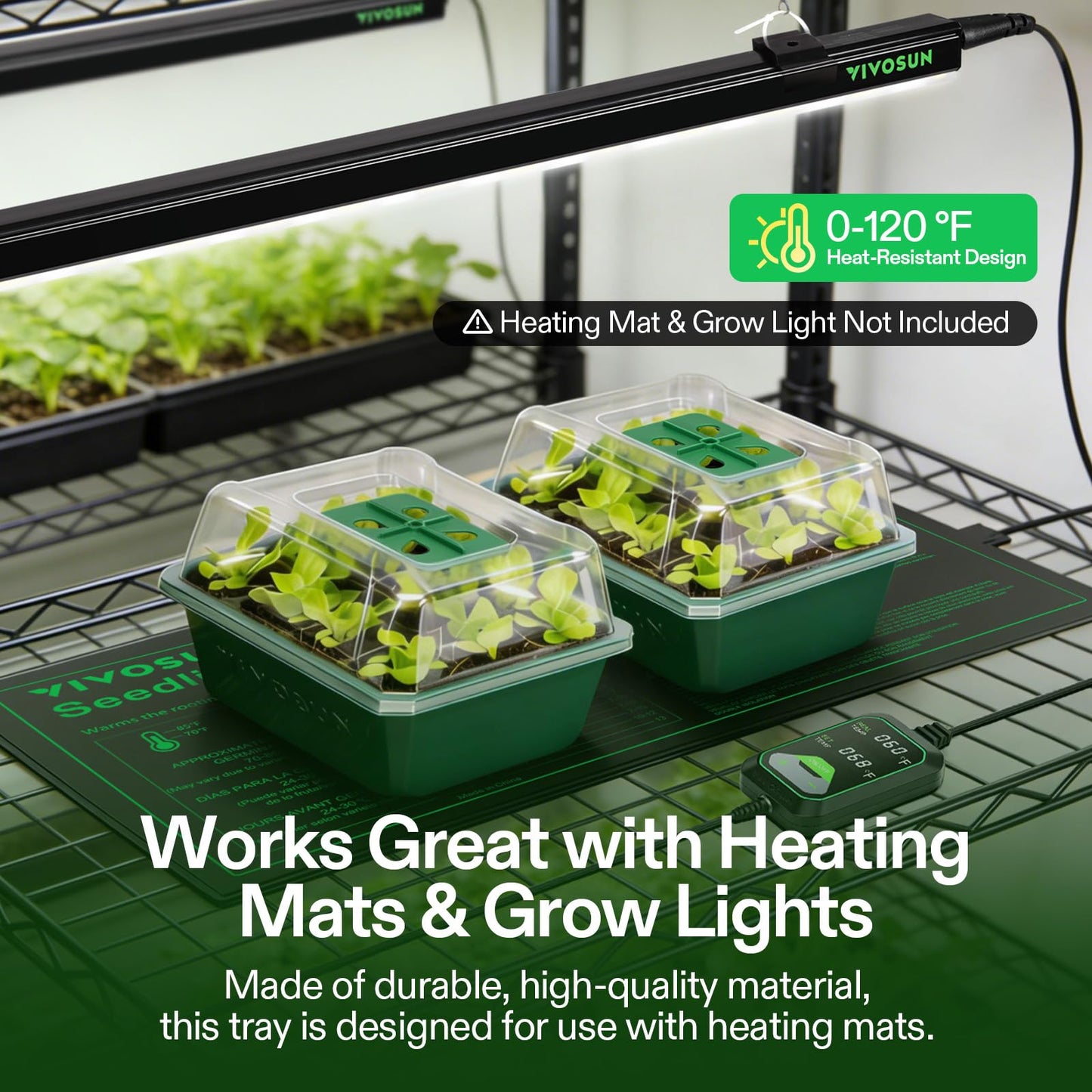 VIVOSUN 24-Pack Seed Starter Trays, 144-Cell Seed Starter Kit with Humidity Dome, Flat Reusable Plant Germination Trays with Drain Hole, Green Propagation Tray for Planting Seeds