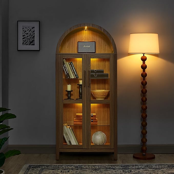 67" Tall Display Cabinet with Glass Doors, Glass Display Case Storage Cabinets