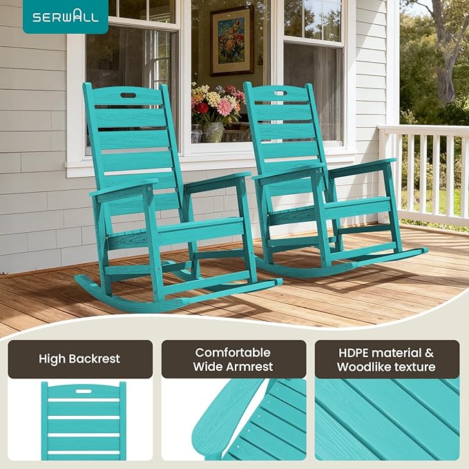 SERWALL Outdoor Rocking Chair Set of 4, Oversized HDPE Patio Rocking Chair