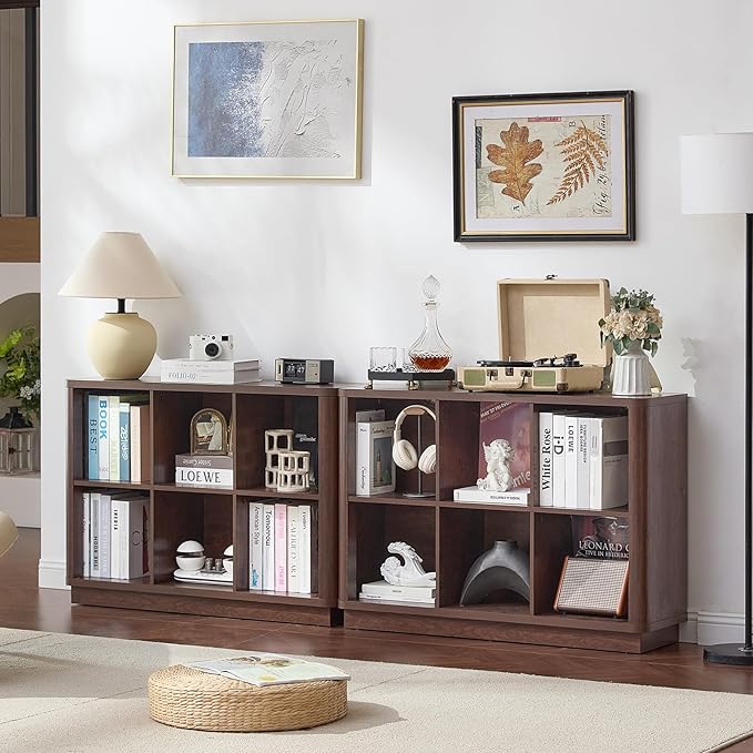 Joaxswe 6 Cube Storage Bookcase, Wood Floor Standing 2-Tier Bookshelf