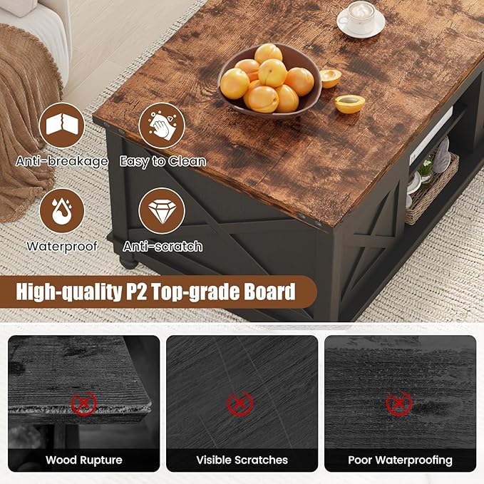 ALLSTAND 48" Farmhouse Lift Top Coffee Table