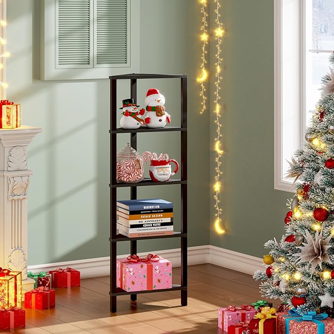 TUTOTAK Corner Shelf, 5-Tier Corner Bookshelf