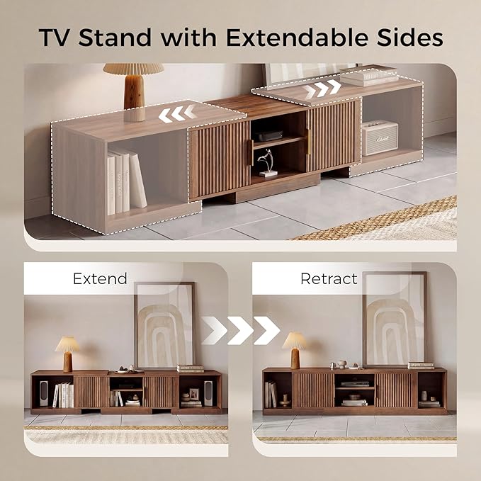 IRONCK TV Stand for 55-80 Inches TVs, Extendable Corner Entertainment Center