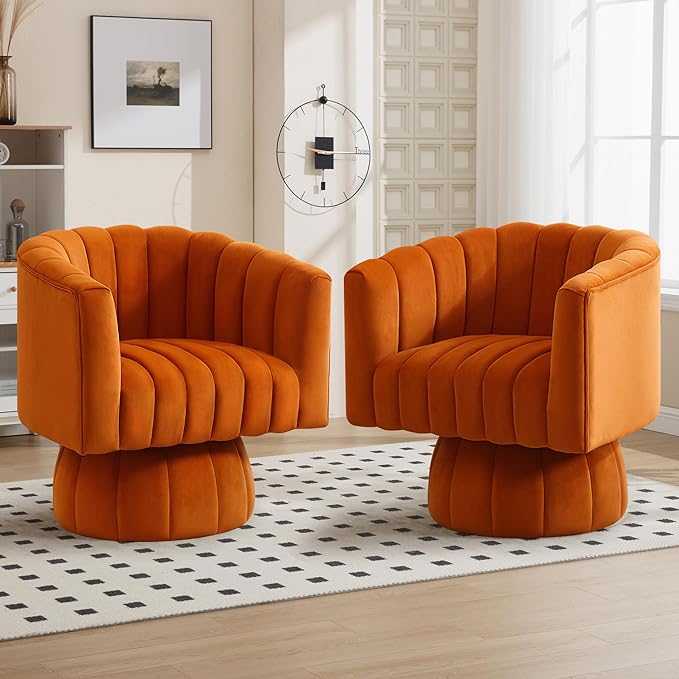 Swivel Accent Barrel Chair Set of 2- Cute Comfy Small Round 360° Arm Chair